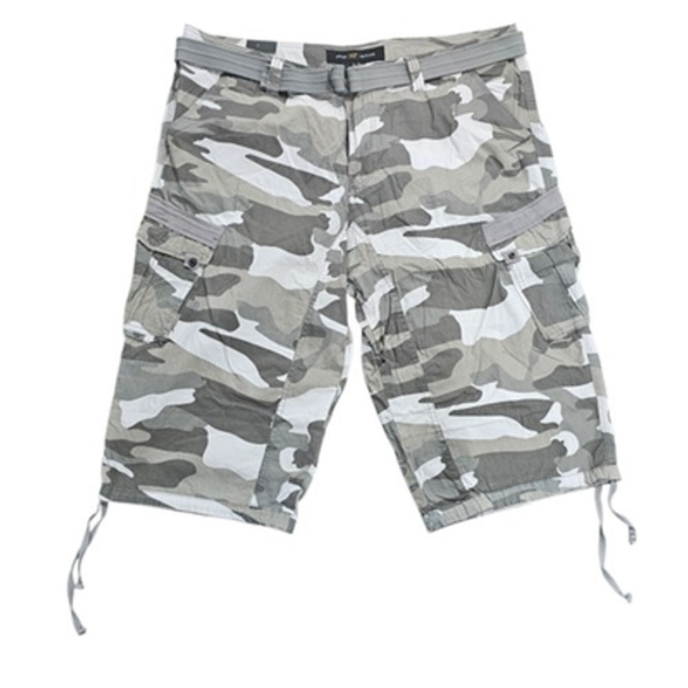XRAY JEANS Men's Cargo Shorts Size 44 Grey White Camouflage Belted Drawstring